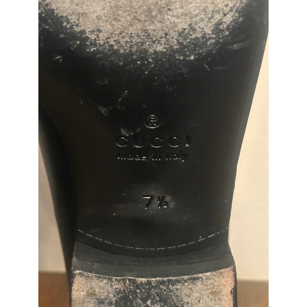 GUCCI 714680 Mirrored G Gold Kiltie Loafers Black Leather Men's 7.5 - Picture 7 of 13